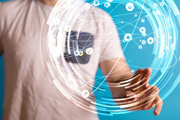 Global network. Blockchain. 3D illustration. Neural networks and artificial intelligence. Abstract