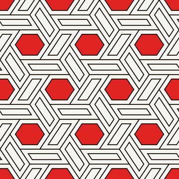 Hexagonal seamless pattern. Mosaic tiles. Geometrical wallpaper. Honeycomb print. Ethnic ornament illustration. Wicker background. Flooring image. Digital paper. Geometric backdrop. Vector work.