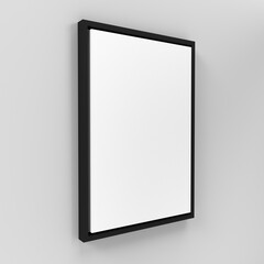 3d Side view Portrait floating frame canvas wall art mockup on wall