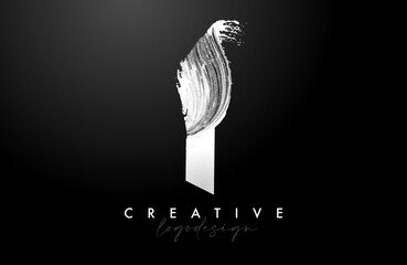 White Letter I Logo Brush Stroke with Artistic Watercolor Paint Brush Icon Vector Design