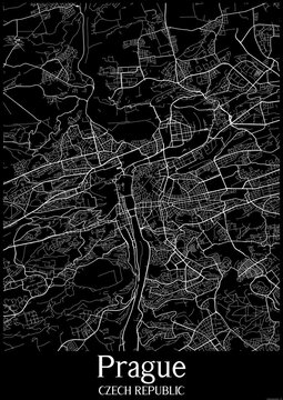 Black and White city map poster of Prague Czech Republic.