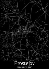 Black and White city map poster of Prostejov Czech Republic.