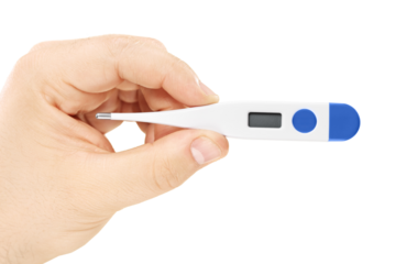 Man holding a digital thermometer