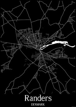 Black and White city map poster of Randers Denmark.