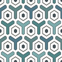 Honeycomb seamless pattern. Hexagon mosaic tiles ornament. Ethnic surface print. Repeated geometric figures background. Ornamental wallpaper. Modern geo design digital paper. Vector abstract art.