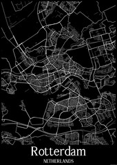 Black and White city map poster of Rotterdam Netherlands.