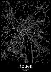 Black and White city map poster of Rouen France.