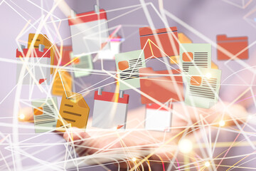 cloud connected to many objects on a virtual screen.