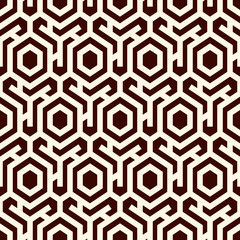 Honeycomb seamless pattern. Hexagon mosaic tiles ornament. Ethnic surface print. Repeated geometric figures background. Ornamental wallpaper. Modern geo design digital paper. Vector abstract work.