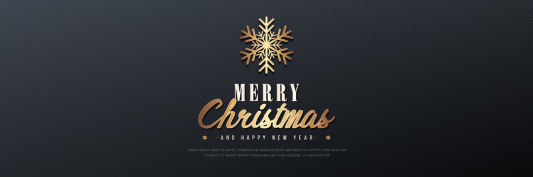 Merry christmas greeting card banner template. Merry christmas and happy new year lettering on dark background. Suit for poster, greeting card, cover, header, website, invitation. Vector illustration