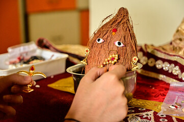 Makes of Hindu Goddess Face Process. Handmade of Goddess. Home Temple. Lovely Elements Applying....