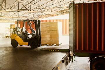 Place for storing and discharging goods from port within forklift warehouse building, loading boxes into containers for delivery and traveling for regional transportation to industrial dealers.