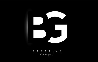 Letters BG Logo withe space design on a black background. Letters B and G with geometric typography.