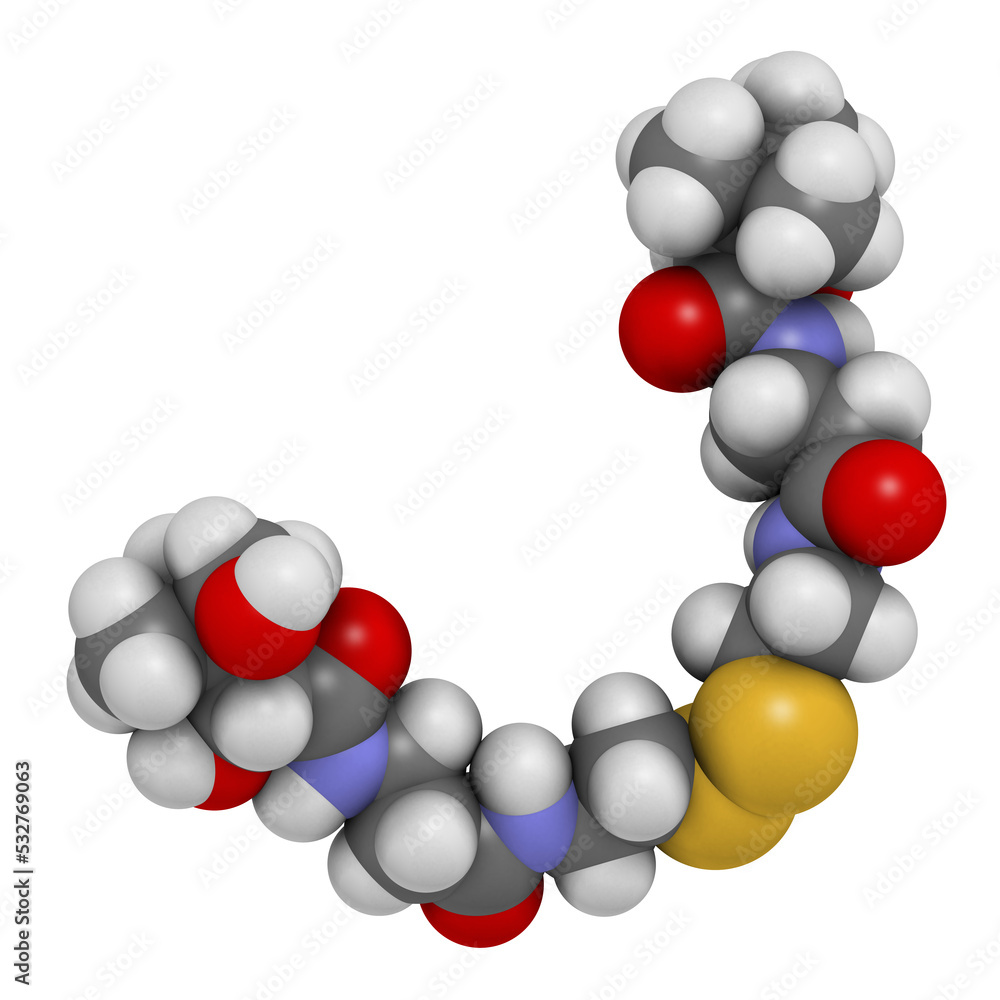 Sticker pantethine (dimeric vitamin b5) molecule. 3d rendering. used in dietary supplements.