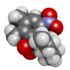 Pendimethalin herbicide molecule, 3D rendering.