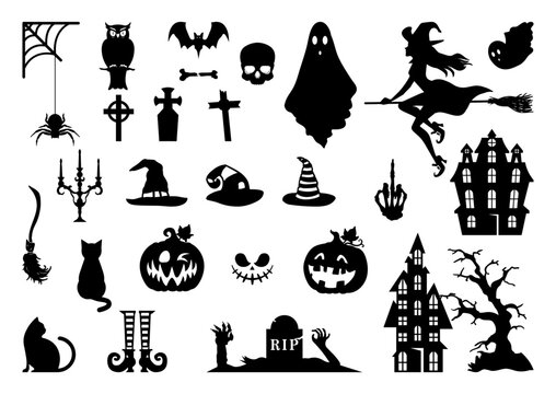 set of silhouettes of halloween vector