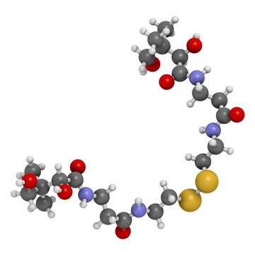 Pantethine (dimeric vitamin B5) molecule. 3D rendering.  Used in dietary supplements.