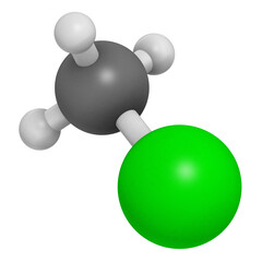 Chloromethane (methyl chloride) molecule, 3D rendering.