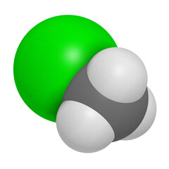 Chloromethane (methyl chloride) molecule, 3D rendering.
