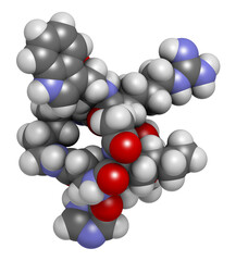 Melanotan II synthetic tanning drug molecule. 3D rendering.  Not approved as drug.