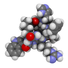 Melanotan II synthetic tanning drug molecule. 3D rendering.  Not approved as drug.