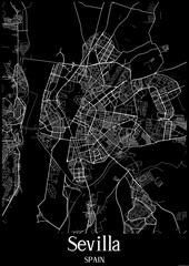 Black and White city map poster of Sevilla Spain.