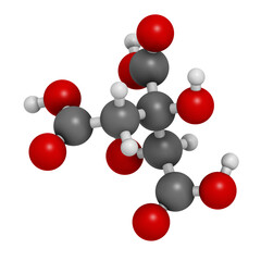 Hydroxycitric acid  (HCA, hydroxycitrate) molecule. 3D rendering.  Used as weight loss nutritional supplement.
