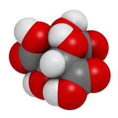 Hydroxycitric acid  (HCA, hydroxycitrate) molecule. 3D rendering.  Used as weight loss nutritional supplement.