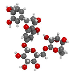 Hesperidin citrus flavanone molecule, 3D rendering.