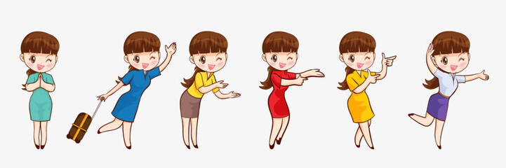 Obraz premium cute beautiful woman cartoon character with different gestures