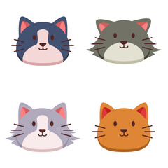 Vector set of illustration with happy cute different cat face character isolated in white color background. cat face vector collection