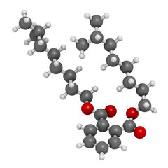 Diisononyl phthalate (DINP) plasticizer molecule, 3D rendering.
