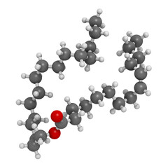 Cetyl myristoleate food supplement molecule. 3D rendering.  Cetylated fatty acid that may have anti-inflammatory properties.