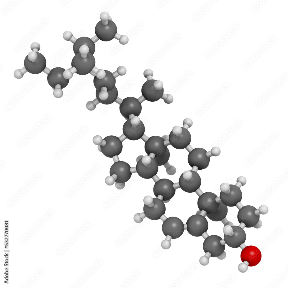 Wall mural Beta-sitosterol phytosterol molecule. 3D rendering.  Investigated in treatment of benign prostate hyperplasia (BPH) and high cholesterol levels.