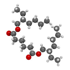 Bis(2-ethylhexyl) adipate (DEHA, diisooctyl adipate) plasticizer molecule, 3D rendering.