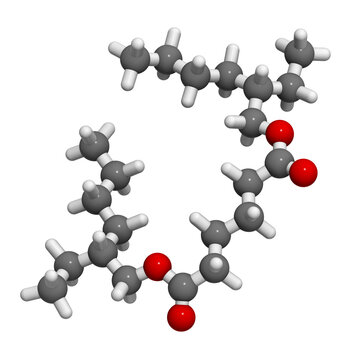 Bis(2-ethylhexyl) adipate (DEHA, diisooctyl adipate) plasticizer molecule, 3D rendering.