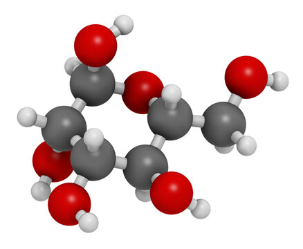 Mannose (D-mannose) sugar molecule. 3D rendering.  Epimer of glucose.