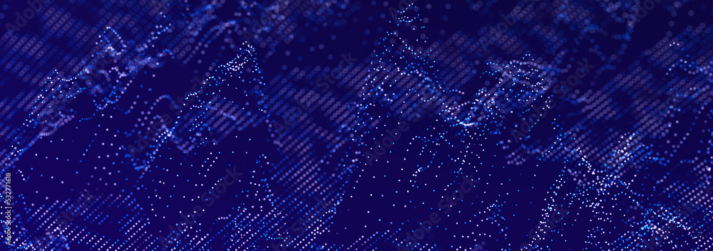 Poster technology background with glowing defocused particles. big data. digital background. 3d