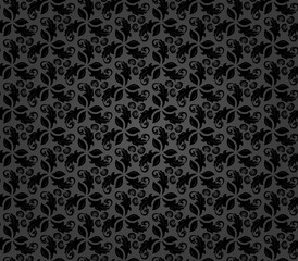 Floral vector ornament. Seamless abstract classic dark background with flowers. Pattern with repeating floral elements. Ornament for wallpaper and packaging