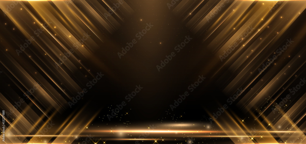 Canvas Prints abstract elegant 3d star gold with lighting effect diagonal scene sparkle on black background.