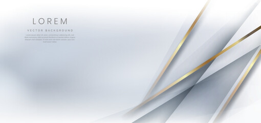 Elegant diagonal white and grey luxury background with golden border. Template premium award design.