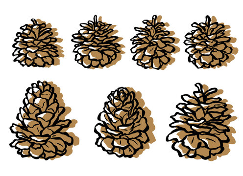 Clip art set of pinecones in print-off style set