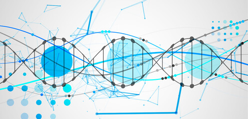 Abstract DNA background with plexus effect. Scientific and technological concept.