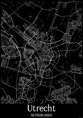 Black and White city map poster of Utrecht Netherlands.