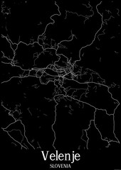 Black and White city map poster of Velenje Slovenia.