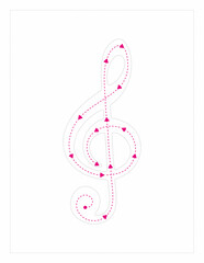 tracing music key, G-clef background red