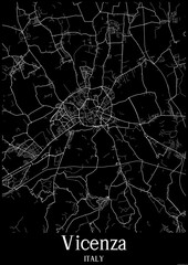 Black and White city map poster of Vicenza Italy.