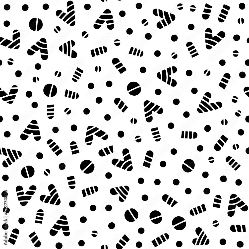 Poster vector seamless pattern with simple curvy shapes. repeatable background with pills, capsules and hea