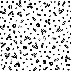 Vector seamless pattern with simple curvy shapes. Repeatable background with pills, capsules and hearts. White and black backdrop.