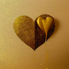 Valentine's Day, Mother's Day, Golden Heart and glitter, flyer, poster, banner  